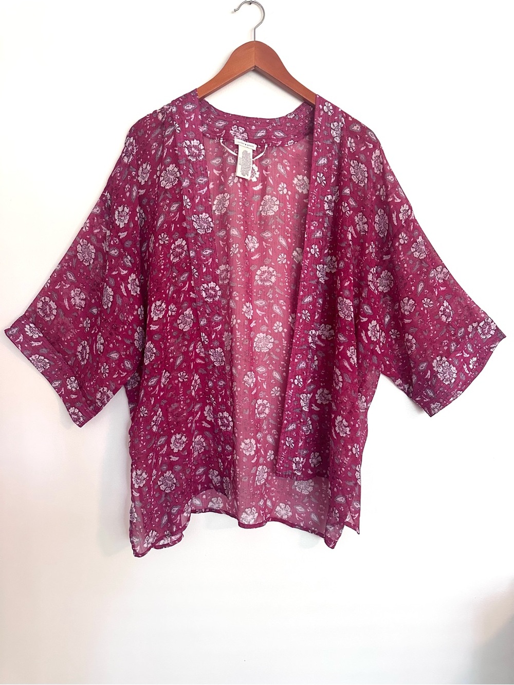 Lucky Brand Floral Open-Front Kimono Shrug - Magenta Floral O/S